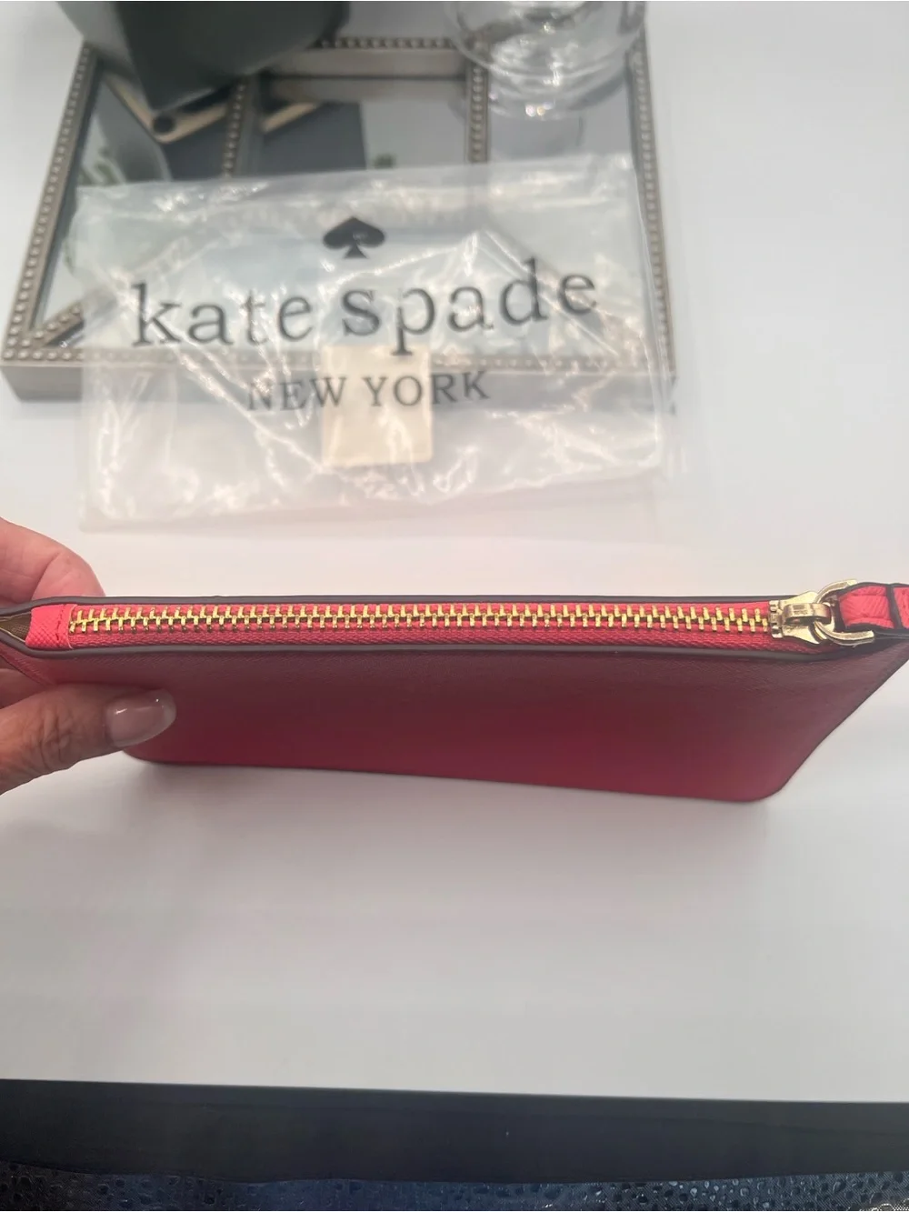 Kate Spade NWT Saffiano Leather Wristlet with Gold Logo